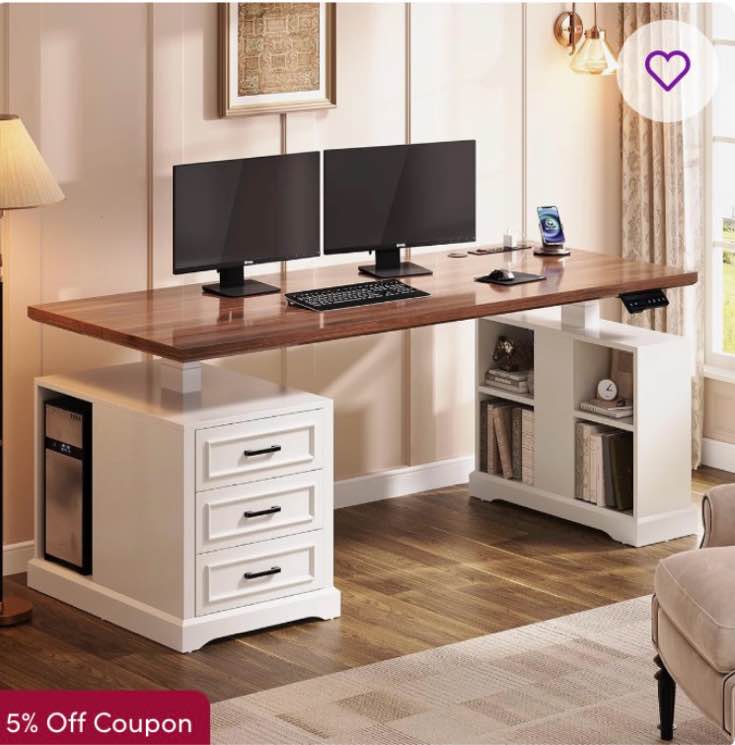 63” Height Adjustable Computer Desk With 3 drawers farmhouse 