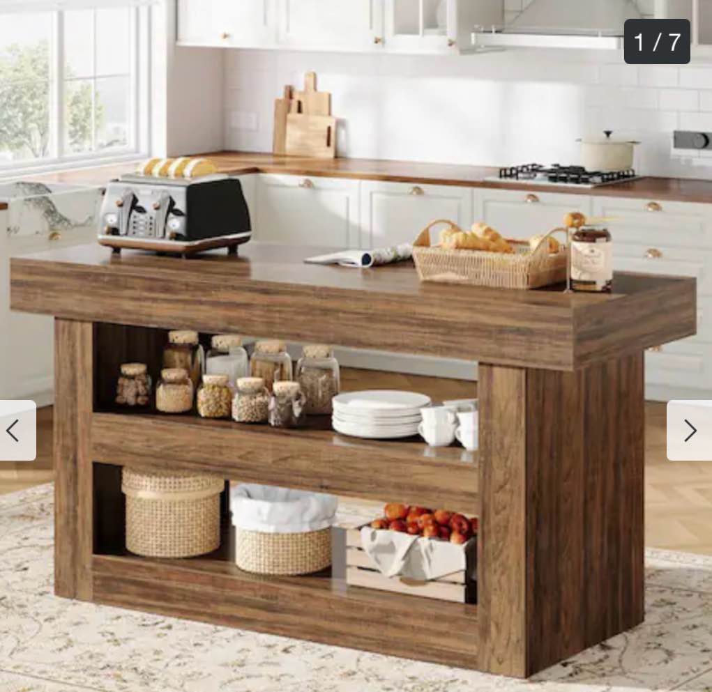 Kitchen Island With Storage Shelves 55 inch 
