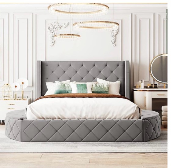 Bed frame With storage and tufted Headboard velvet Upholstered 