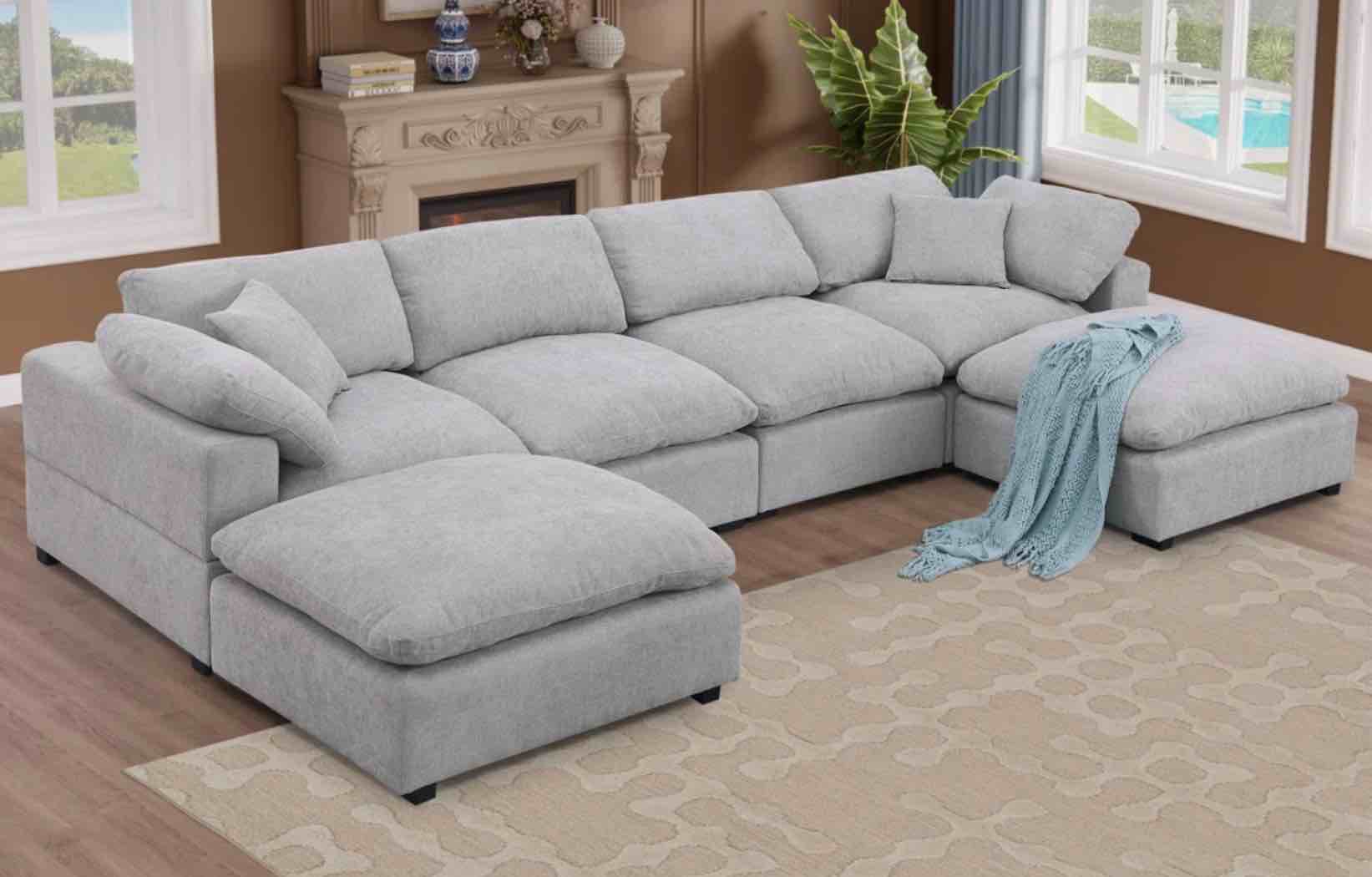 Wilroy 6-piece Comfy U-shaped Sofa Couch Reversible Chaise Sectional