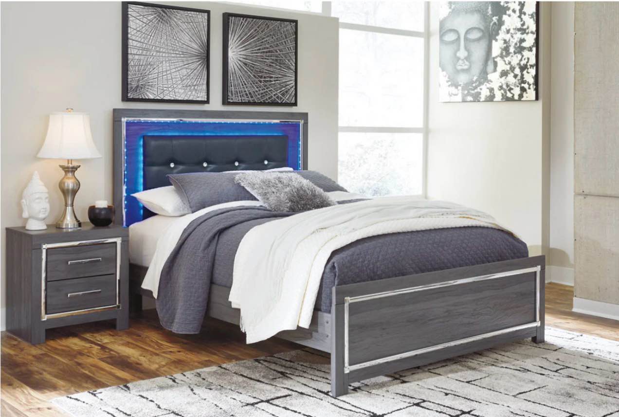 Lodanna Gray Queen LED Upholstered Panel Headboard (Headboard Only)