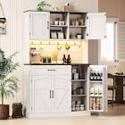 kitchen pantry cabinet,tall storage cabinet with doors & shelves adjustable, kitchen storage hutch with microwave shelf,coffee bar,led lights&charging station, corner pantry cabinet for living room 6-doors and 3-drawers 