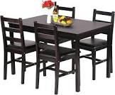 fdw | 5-piece solid wood dining table set for 4 | brown | space-saving design | smooth easy-to-clean surface | pine kitchen table with upholstered chairs | for dining room, apartment, restaurant