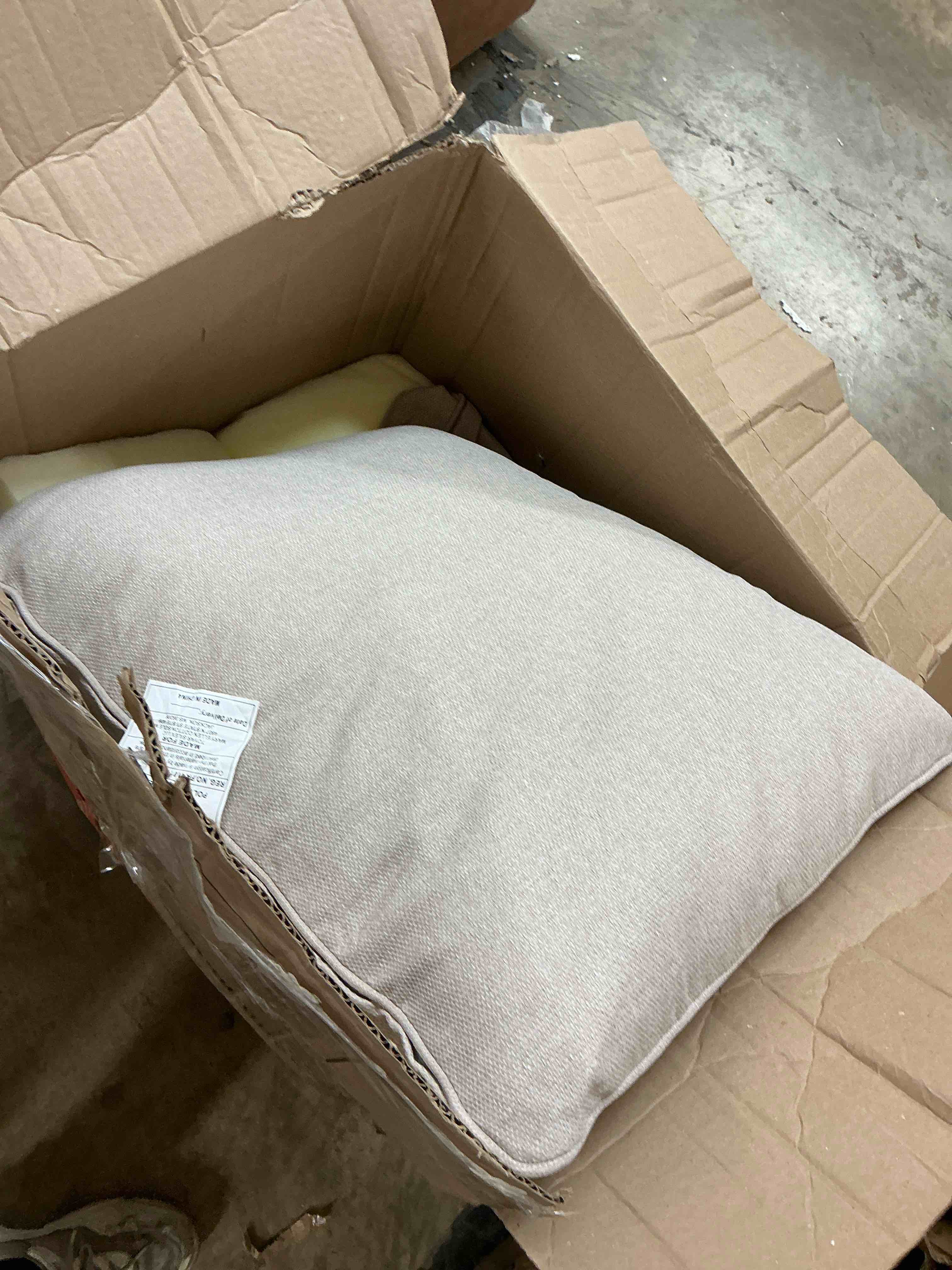 Condition photo showing As Is for belord luxury 6" thick outdoor cushion set - 24 x24 inch 28d sponge filling fade-resistant chair cushion, spill proof removable patio furniture replacement cushion for sofa bench swing - beige