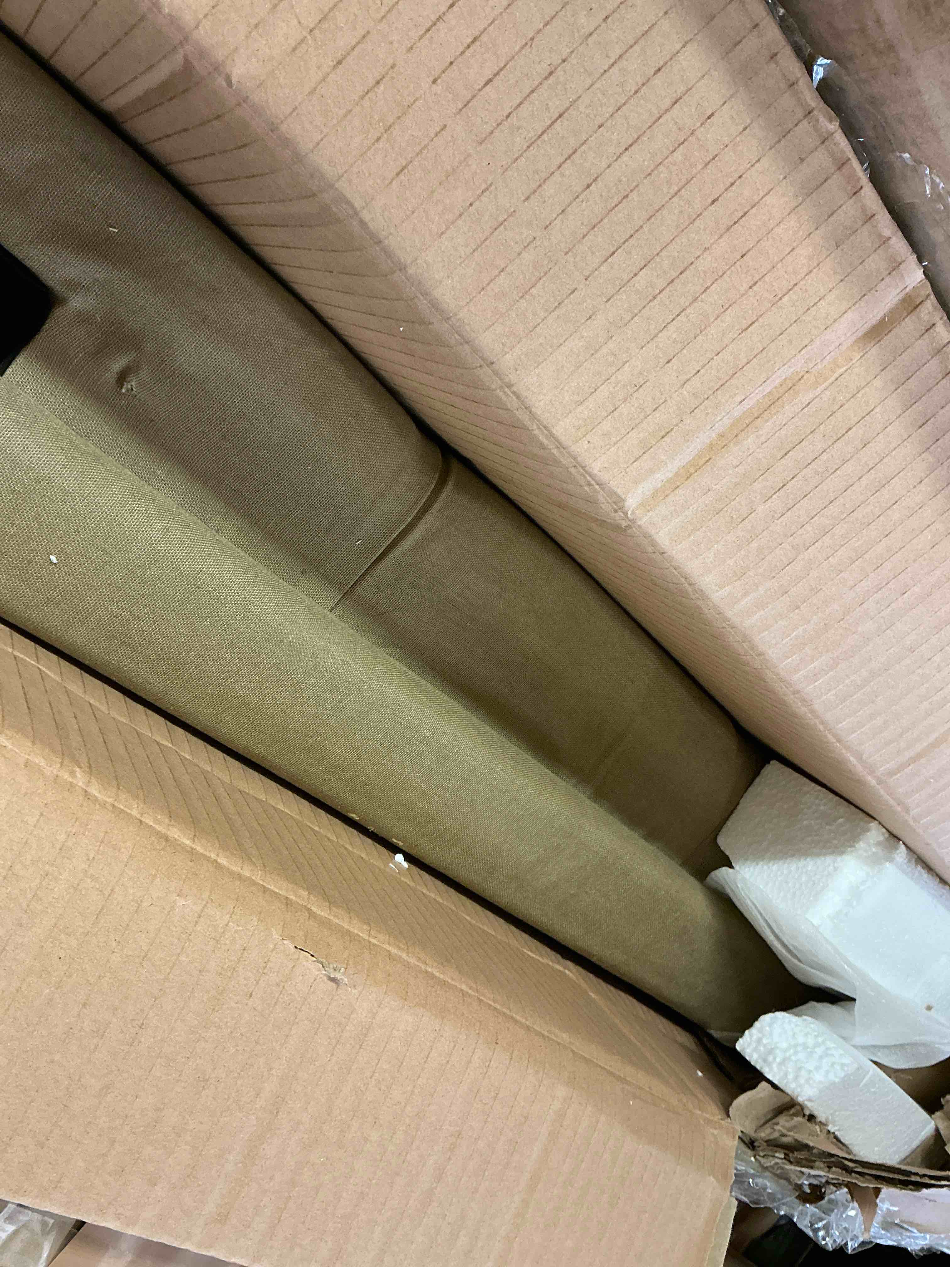 Condition photo showing As Is for craftporch linen button tufted upholstered adjustable headboard 