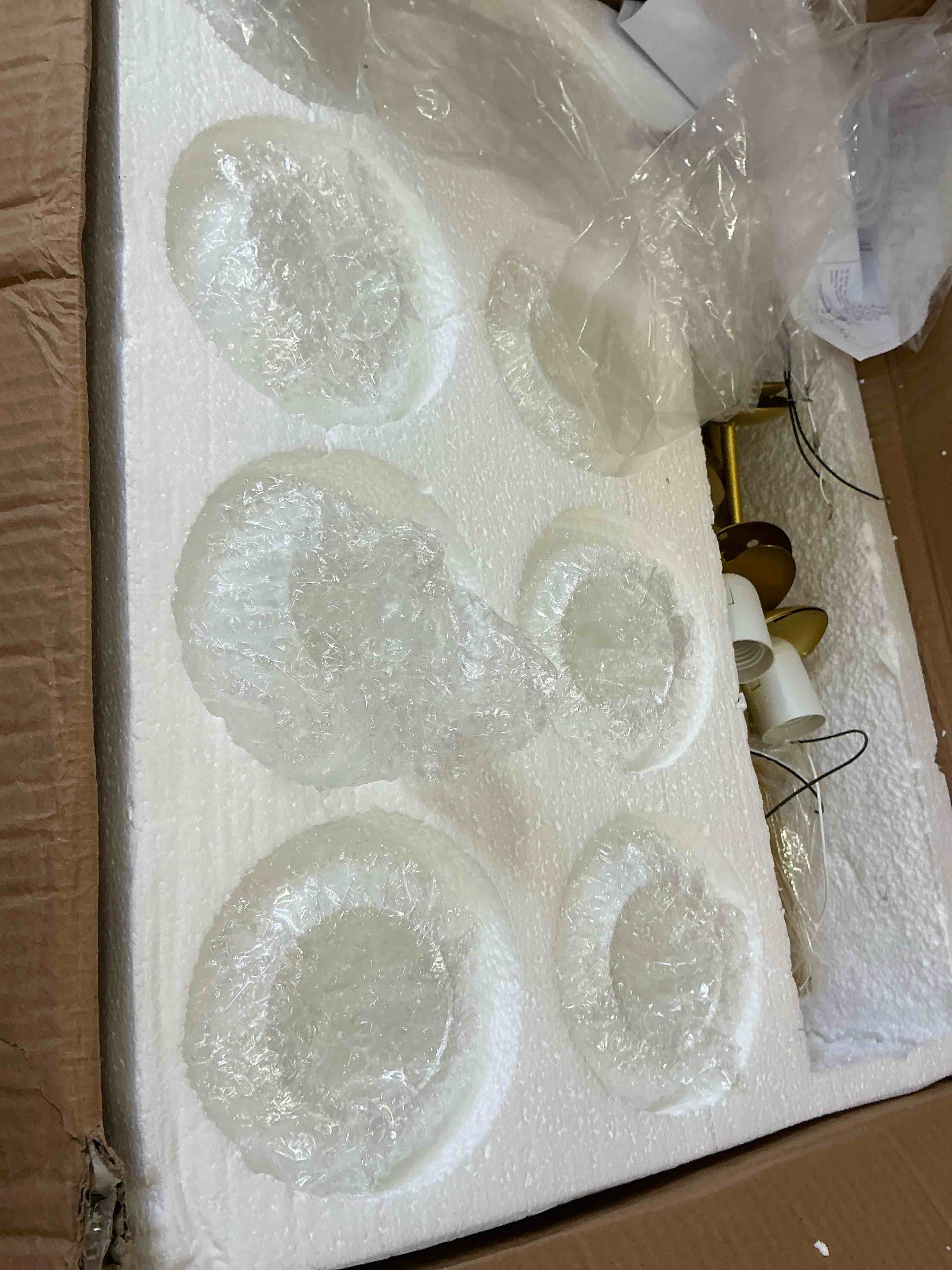 Condition photo showing As Is for sputnik chandeliers for dining room, 8-light chandelier lighting, sputnik ceiling light fixture with white milk bubble glass shade for kitchen island dining room living room