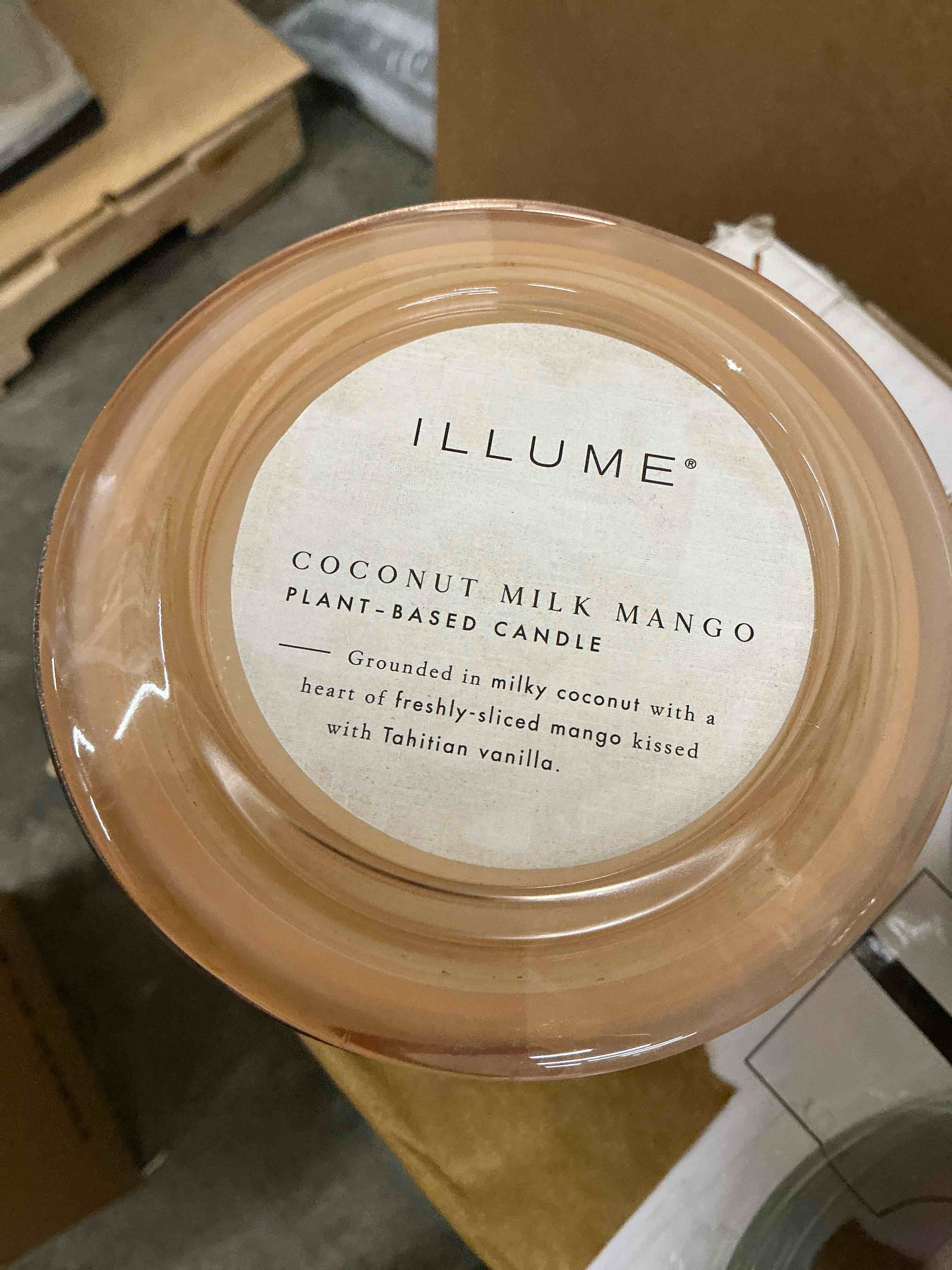 Condition photo showing Good Condition for illume beautifully done essentials coconut milk mango statement glass scented soy candle