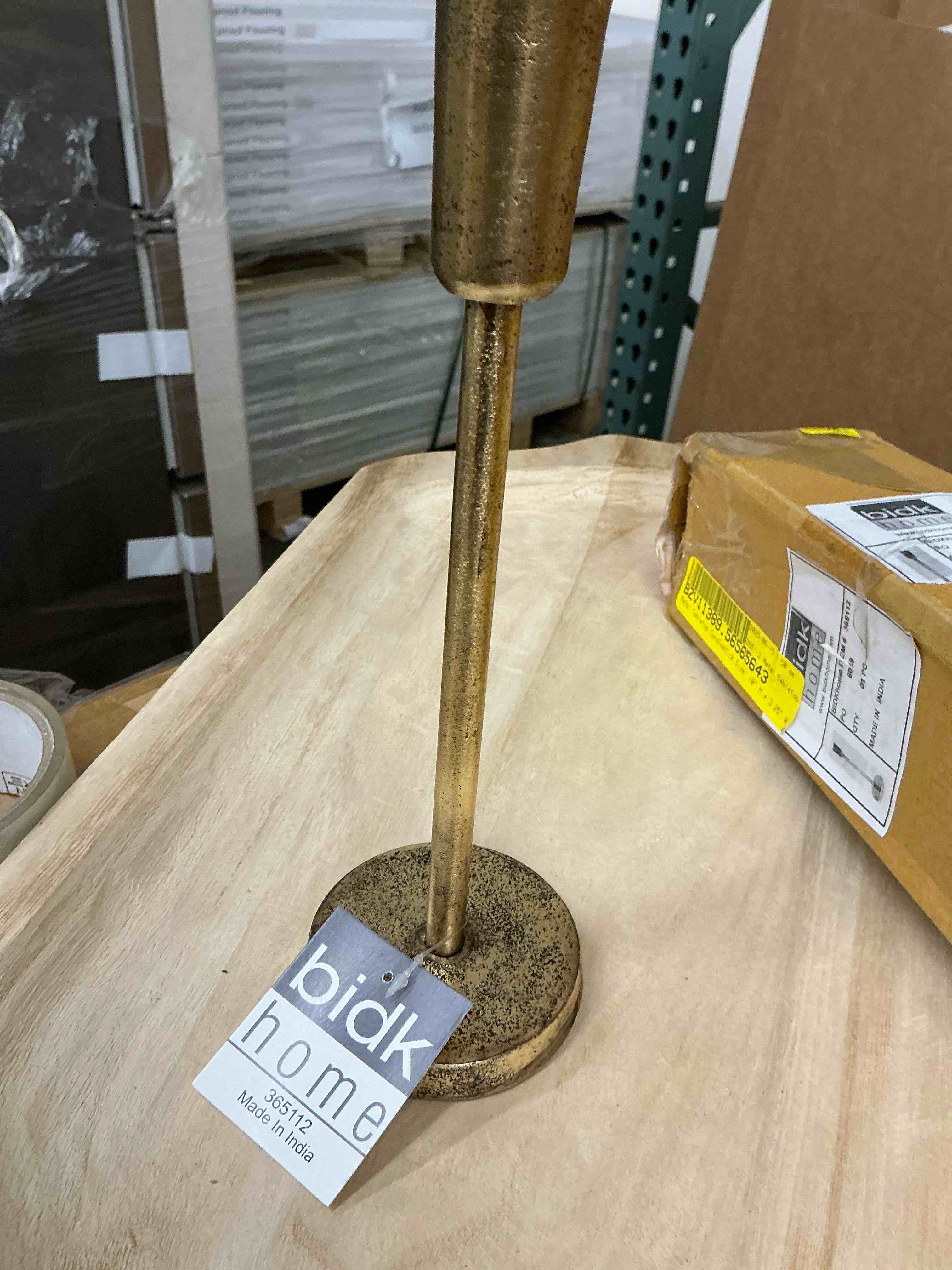 Condition photo showing New/Like New for aluminum candlestick with antique brass finish by bidkhome
