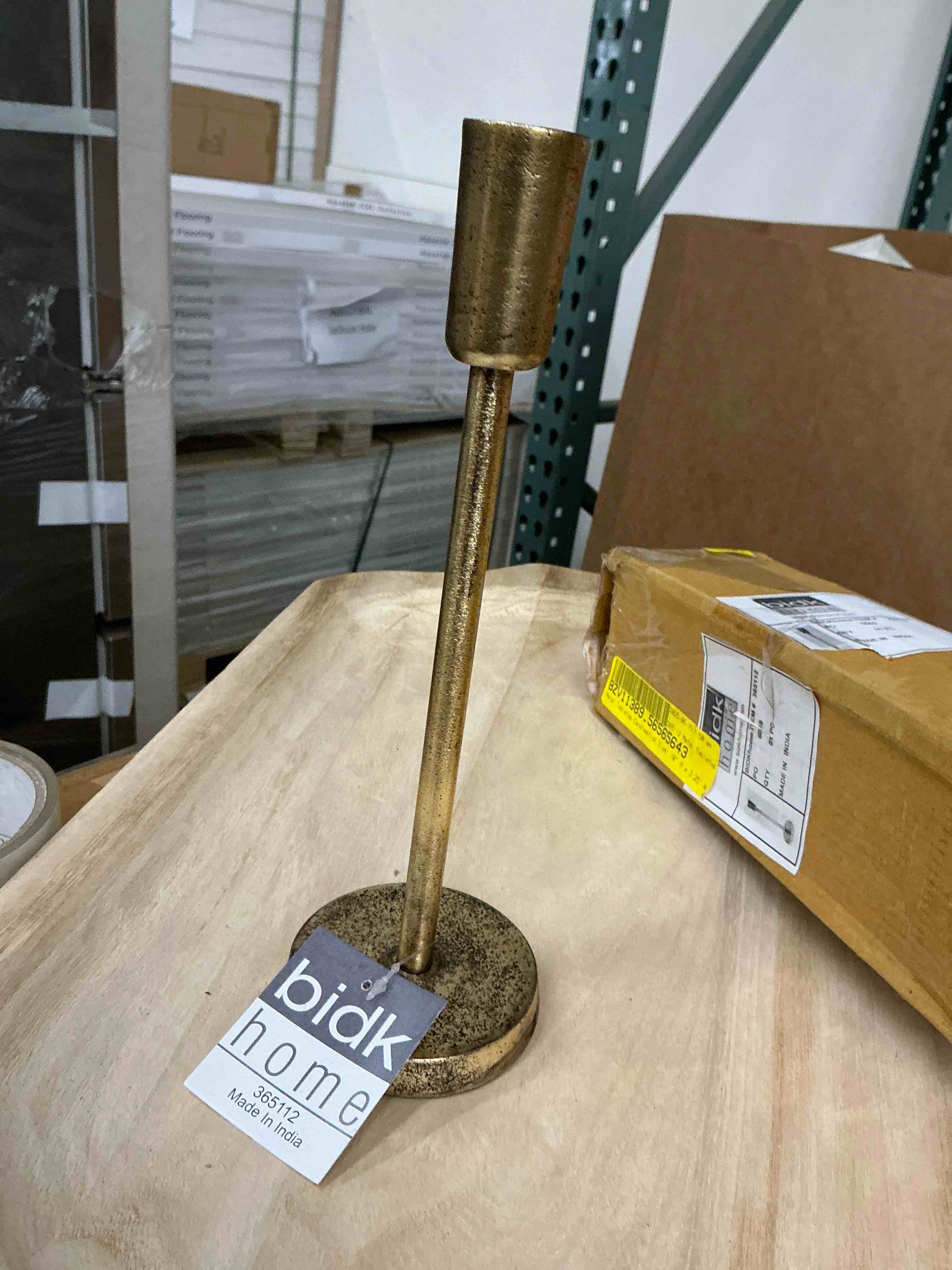 Condition photo showing New/Like New for aluminum candlestick with antique brass finish by bidkhome