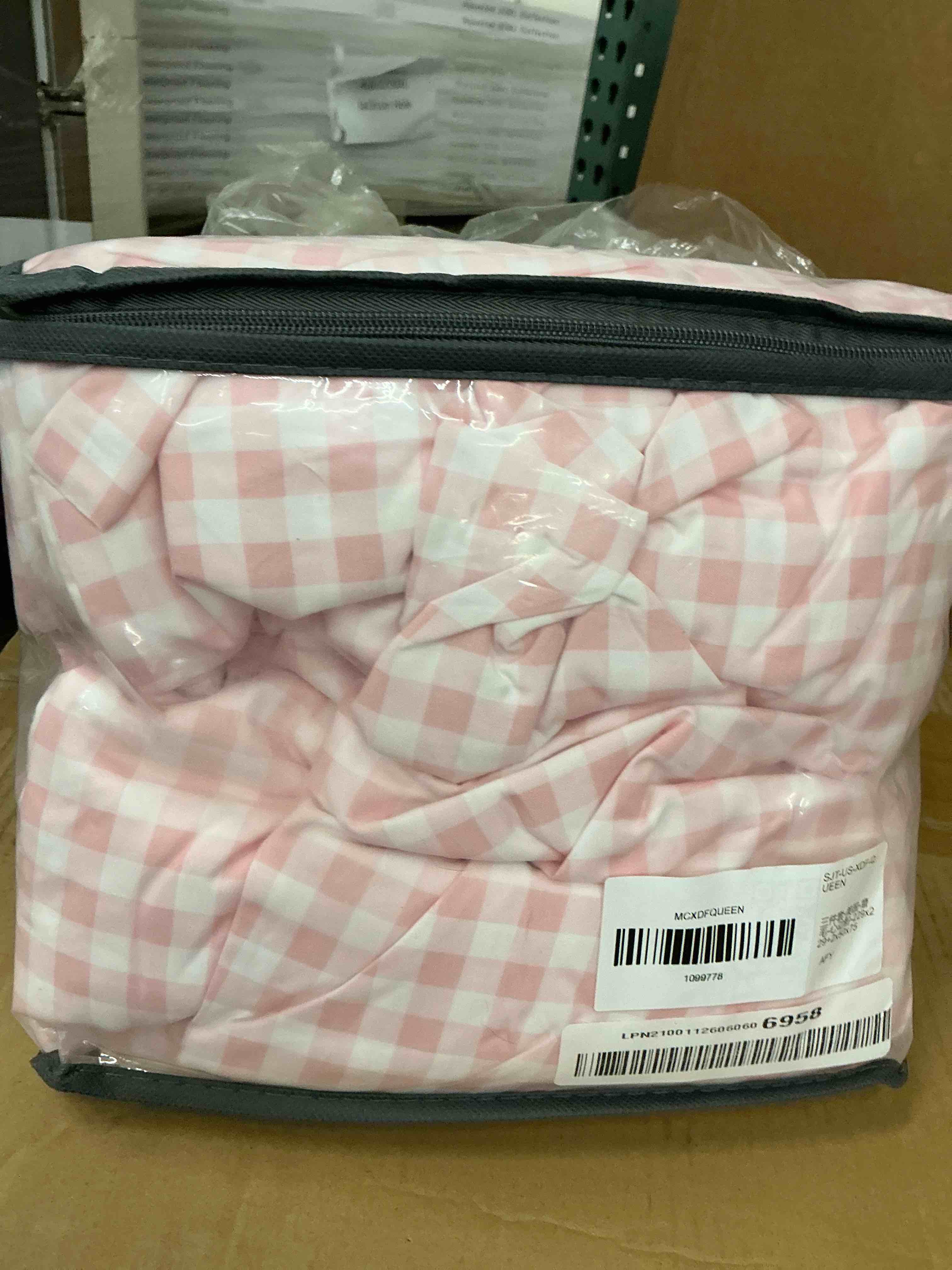 Condition photo showing Good Condition for micoral queen sheet set pink gingham plaid, 4-piece brushed microfiber cute grid bed sheets, 16" deep pocket, ultra soft & cooling sheet, oeko-tex certified, light pink