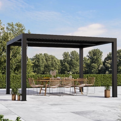  (incomplete - box #4 only) Modern Shade 10-ft x 12-ft Outdoor Metal Pergola with Adjustable Louvered Roof for Patio
