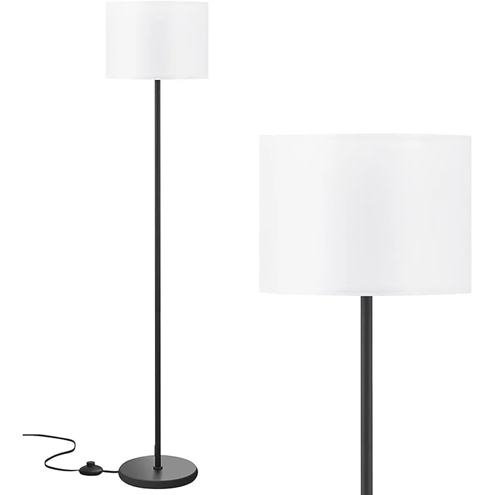 modern floor lamp simple design with white shade, foot pedal switch, 60" small tall lamps for living room bedroom office dining room kitchen, black pole lamp