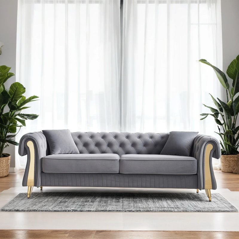 Chesterfield Modern Tufted Velvet Living Room Sofa, 84.25"W Couch,Light Grey (incomplete - box #1 only)