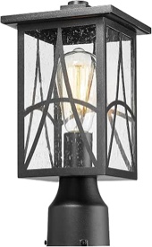 bestshared outdoor post lantern with seeded glass waterproof lamp post light, weather-resistant exterior pole light fixture for garden, patio, walkway (black, 12.6 inch height)
