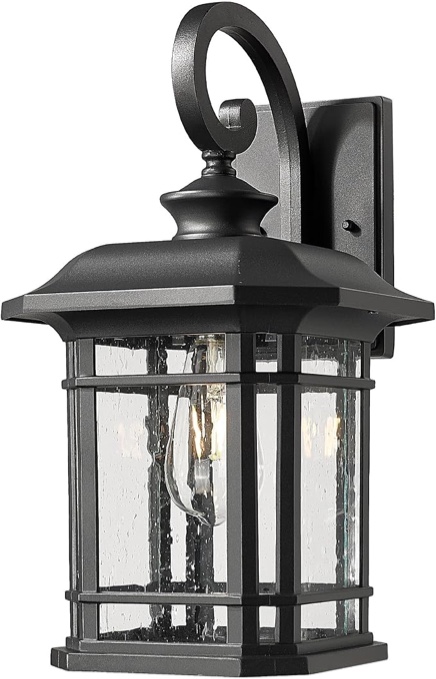 exterior wall sconce, outdoor waterproof wall mount light fixture, e26 socket anti-rust matte black finish outdoor lighting fixture,outside lantern lamp with seeded glass (black, 15.96 inch height)
