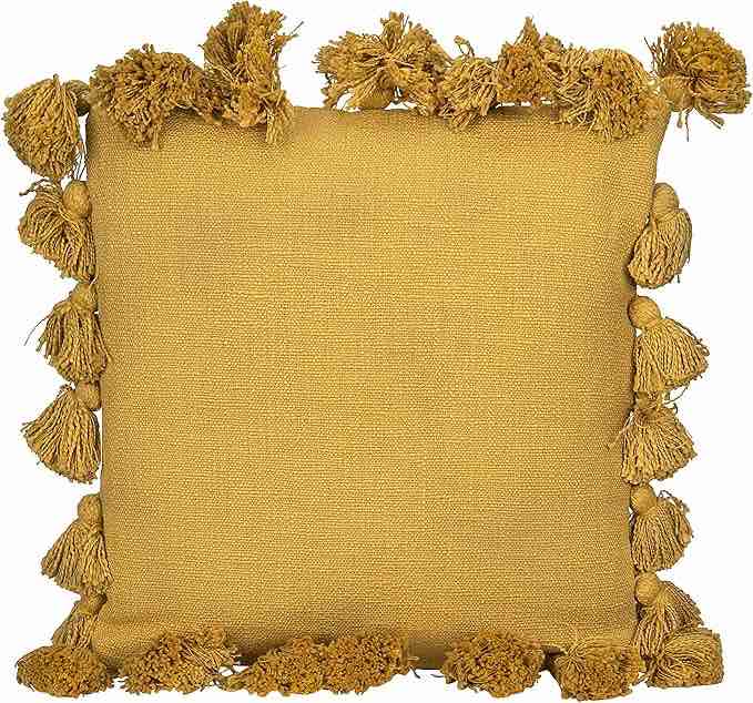 creative co-op woven cotton slub pillow with tassels, mustard
