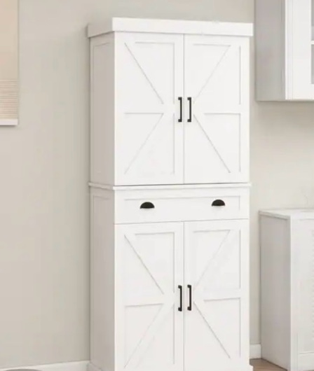 kitchen pantry storage cabinet with 4 doors ,2 drawer, 2 adjustable shelves, freestanding cupboard for kitchen, dining room