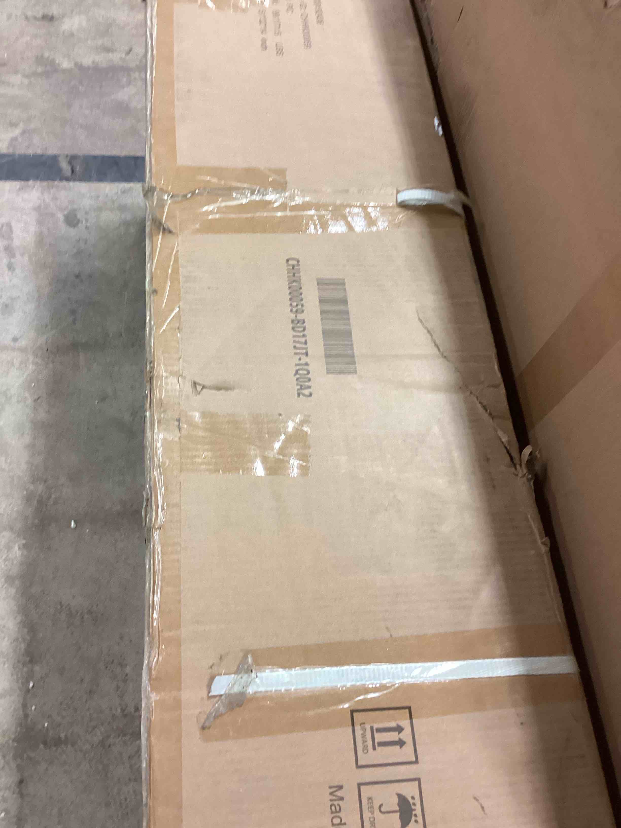 Condition photo showing Good Condition for fireplace bed frame queen size, platform bed with headboard, barn door cabinets, 4 storage drawers amp 2 bedside racks, (incomplete one box only)