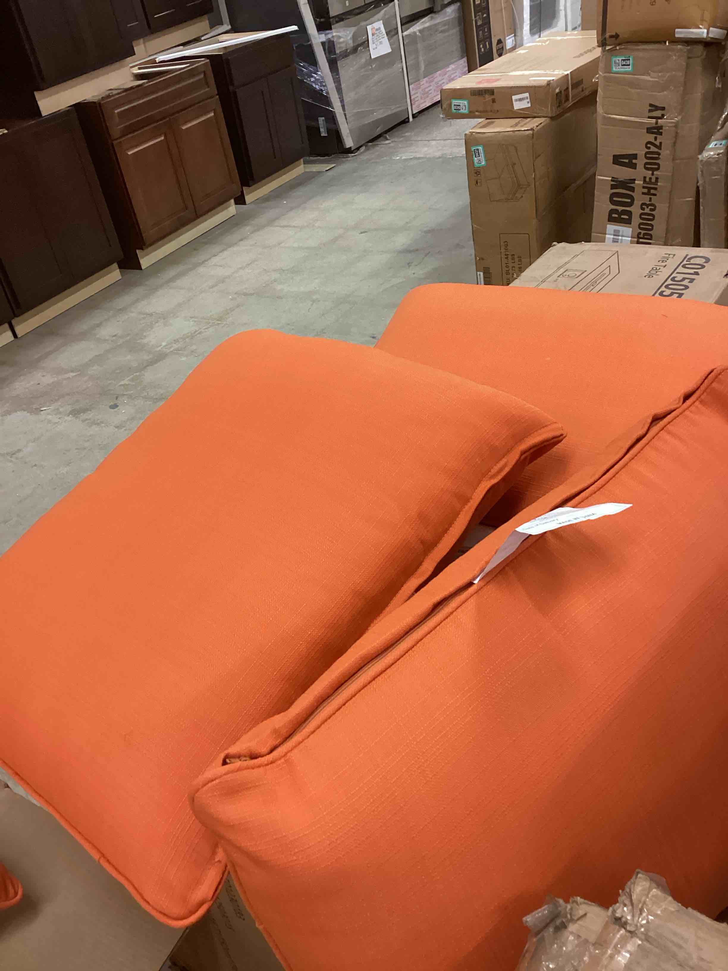 Condition photo showing Good Condition for outdoor deep seat patio cushions set of 5, orange ( incomplete backs only)