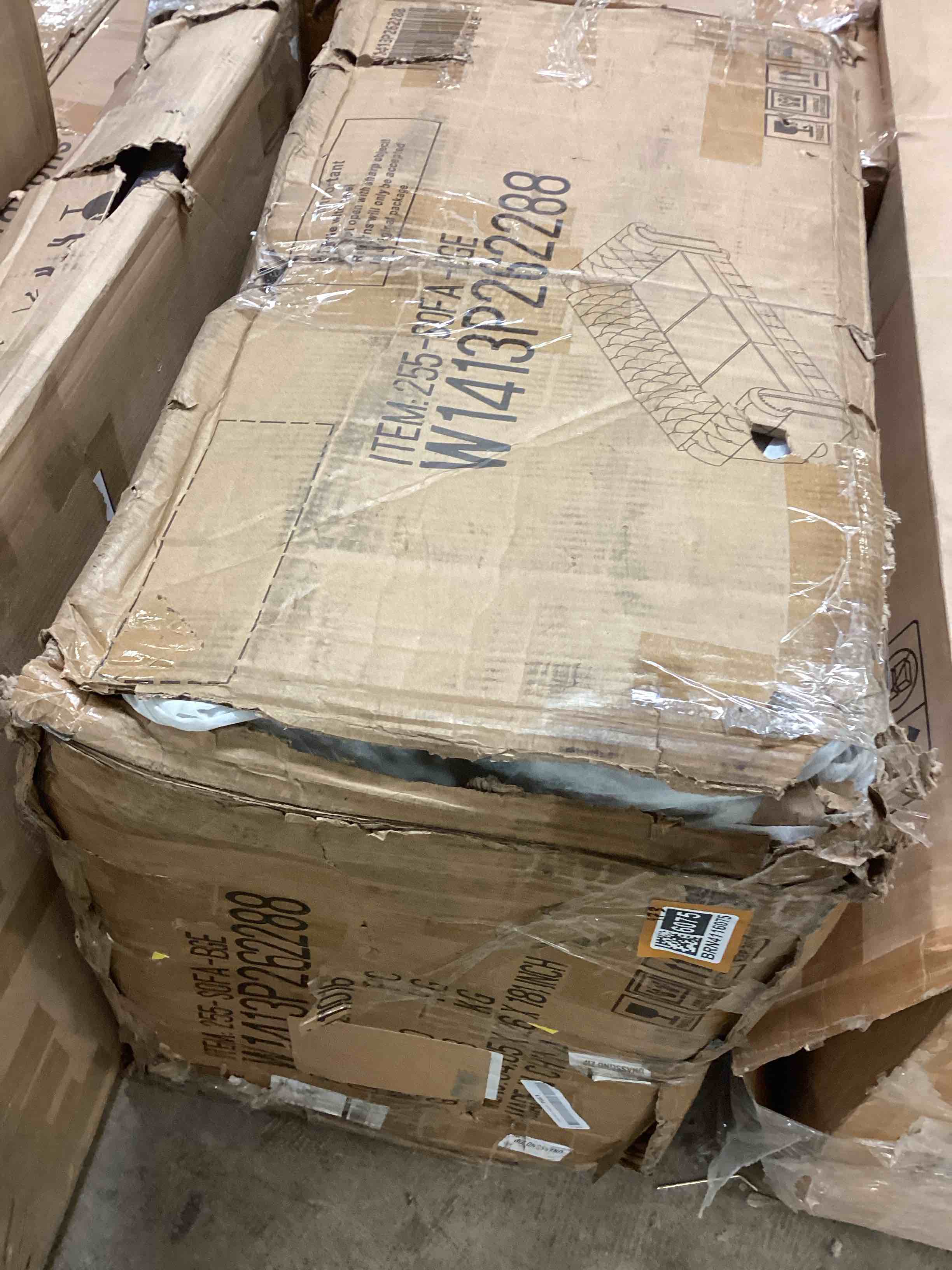Condition photo showing Good Condition for morden fort linen chesterfield sofa with button tufted, nailhead and solid wood legs for living room - beige (incomplete one box only)