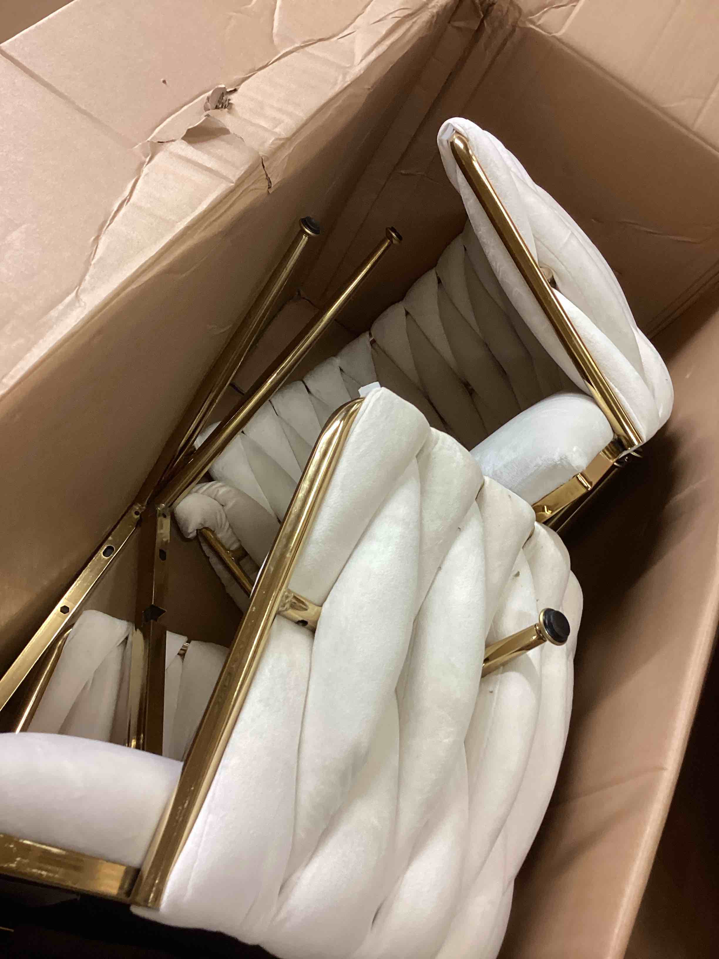 Condition photo showing Good Condition for ivoros velvet dining chairs set of 2, accent chairs with gold metal legs, woven upholstered dining chairs for living room/bedroom/kitchen