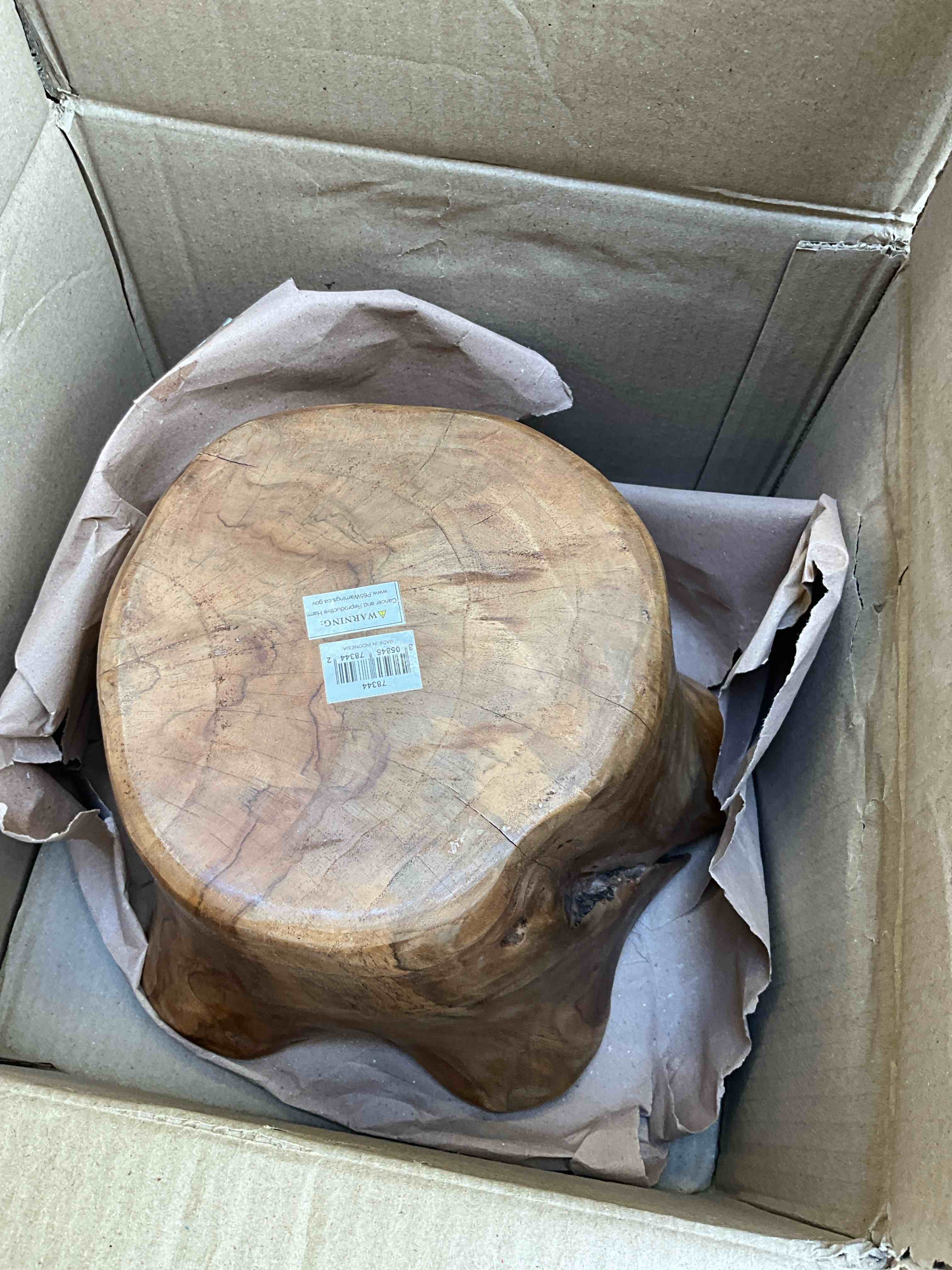 Condition photo showing As Is for a&b home teak wood decorative wave bowl - rippled wooden bowl, decorative tabletop accessories, dining room living room coffee table console table centerpiece, 14" x 12" x 8"