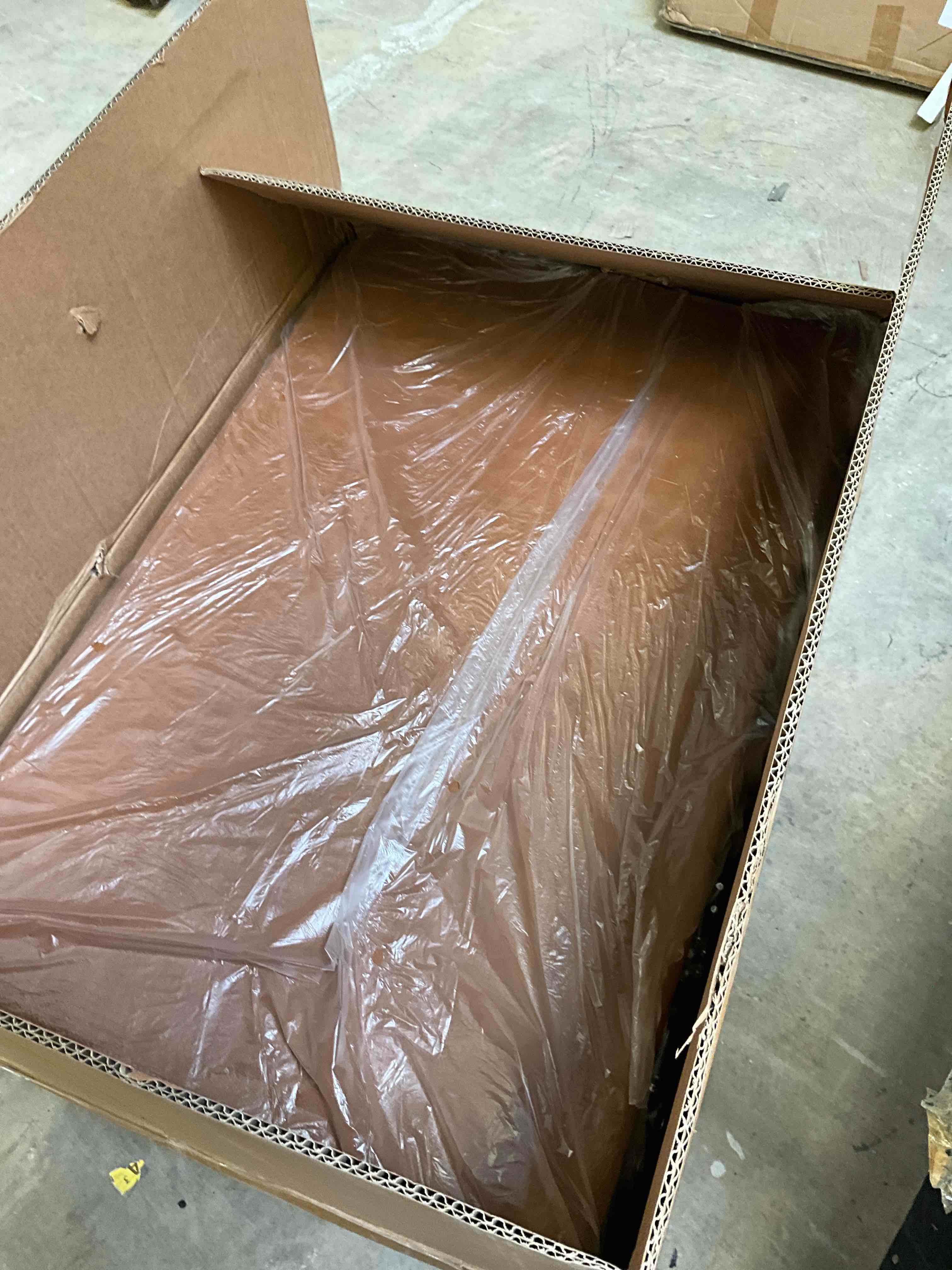 Condition photo showing Good Condition for (incomplete one box only) faux lather large modular sectional sofa with one ottoman, camel (model similar from stock photo)