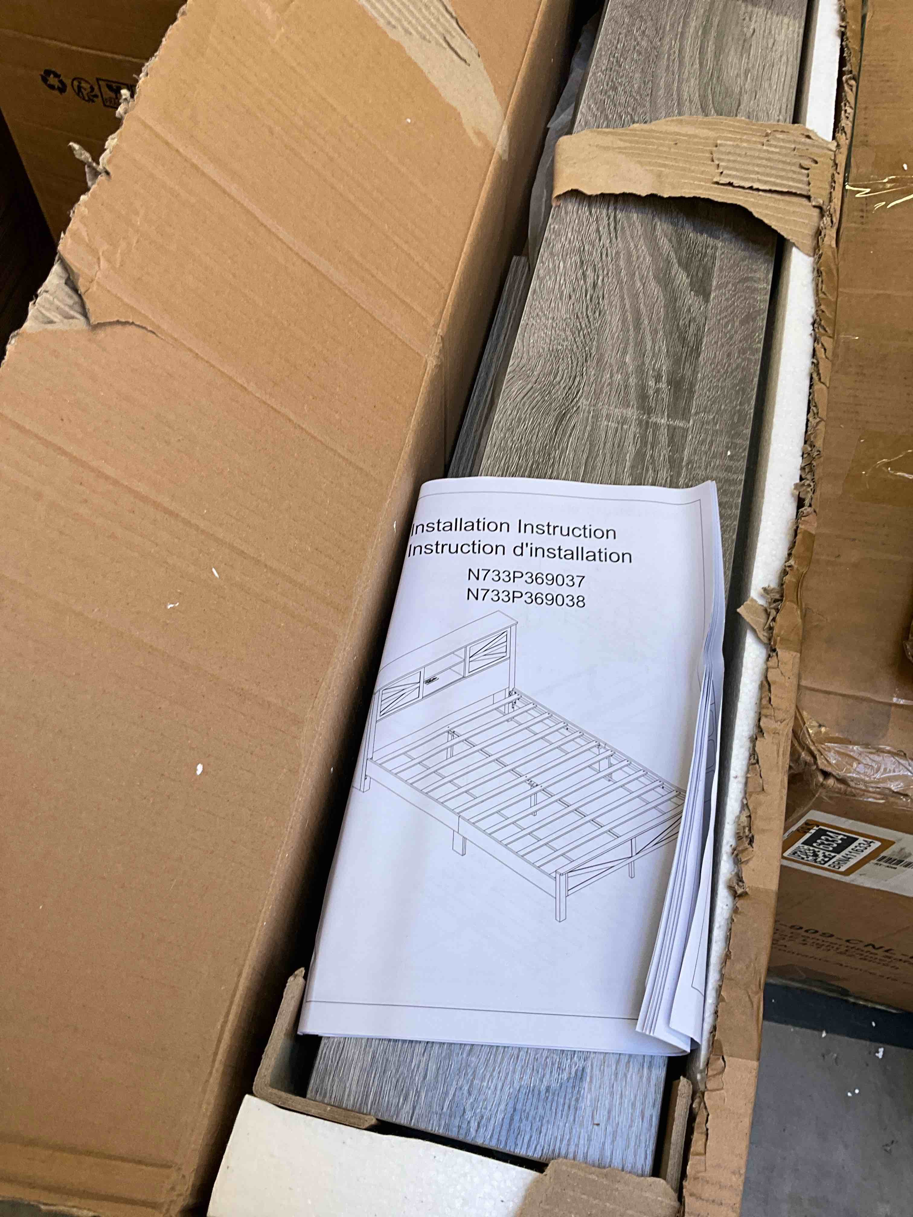 Condition photo showing Good Condition for platform bed frame with storage headboard,gray (incomplete one box only)