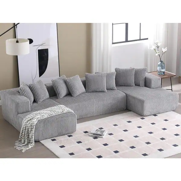 131" Modular Sectional Couch, U-shaped Sofa , Chaise Lounge, Striped Fabric Corduroy (INCOMPLETE ONLY ONE PIECE) 