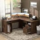 Unikito L Shaped Office Desk with Drawers, 60 Inch Corner Desk with Power Outlet and USB Charging Ports, Large Computer Desk with File Cabinets, Executive Desk with Storage Cabinet (INCOMPLETE BOX A ONLY