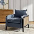  JAYDEN CREATION Anitra Navy Upholstered Armchair with Woven Rattan Arms (INCOMPLETE ONLY BOX #1) 