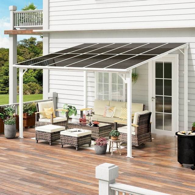 MEISSALIVVE 10' x 12' Hardtop Wall Mounted Gazebo Pergola, Lean-to Metal Awning with Sloped Roof, Outdoor Shelter for Patio, Deck, Backyard, White (INCOMPLETE ONLY BOX B ONLY Sloped Roof)  