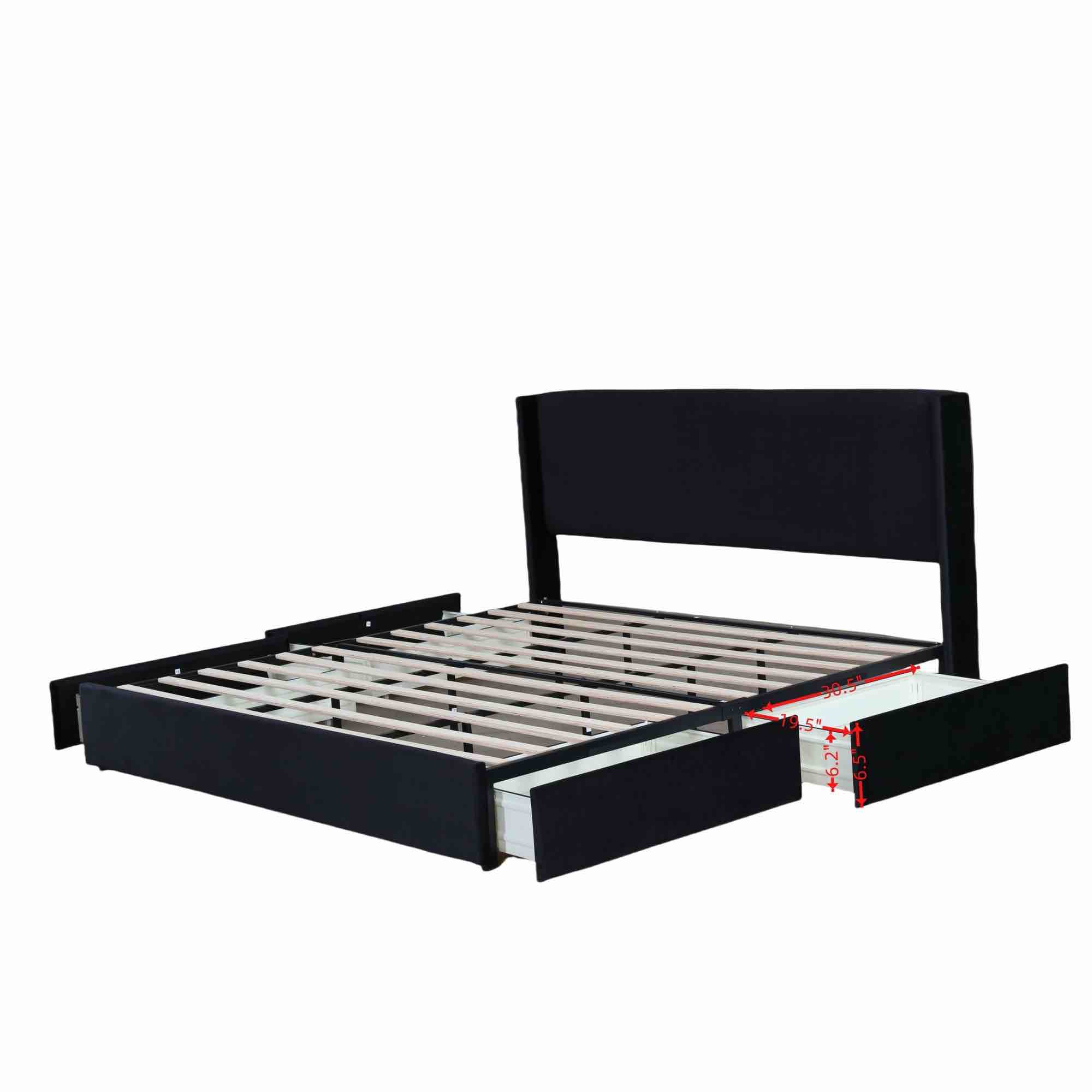 Upholstered 4 Drawers Storage Platform Bed,King Size,Black