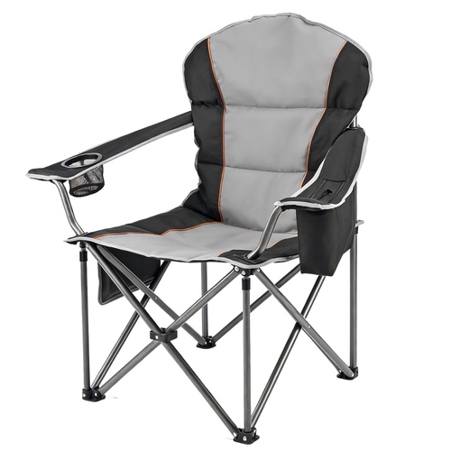 Oversized Camping Folding Chair, Heavy Duty Padded Chair With Cup Holder Storage