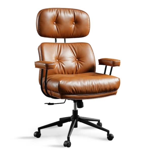 Kro PU Fabric Swivel Ergonomic Office Task Chair in Light Brown with Recliner High Back Lumbar Support Adjustable Arms
