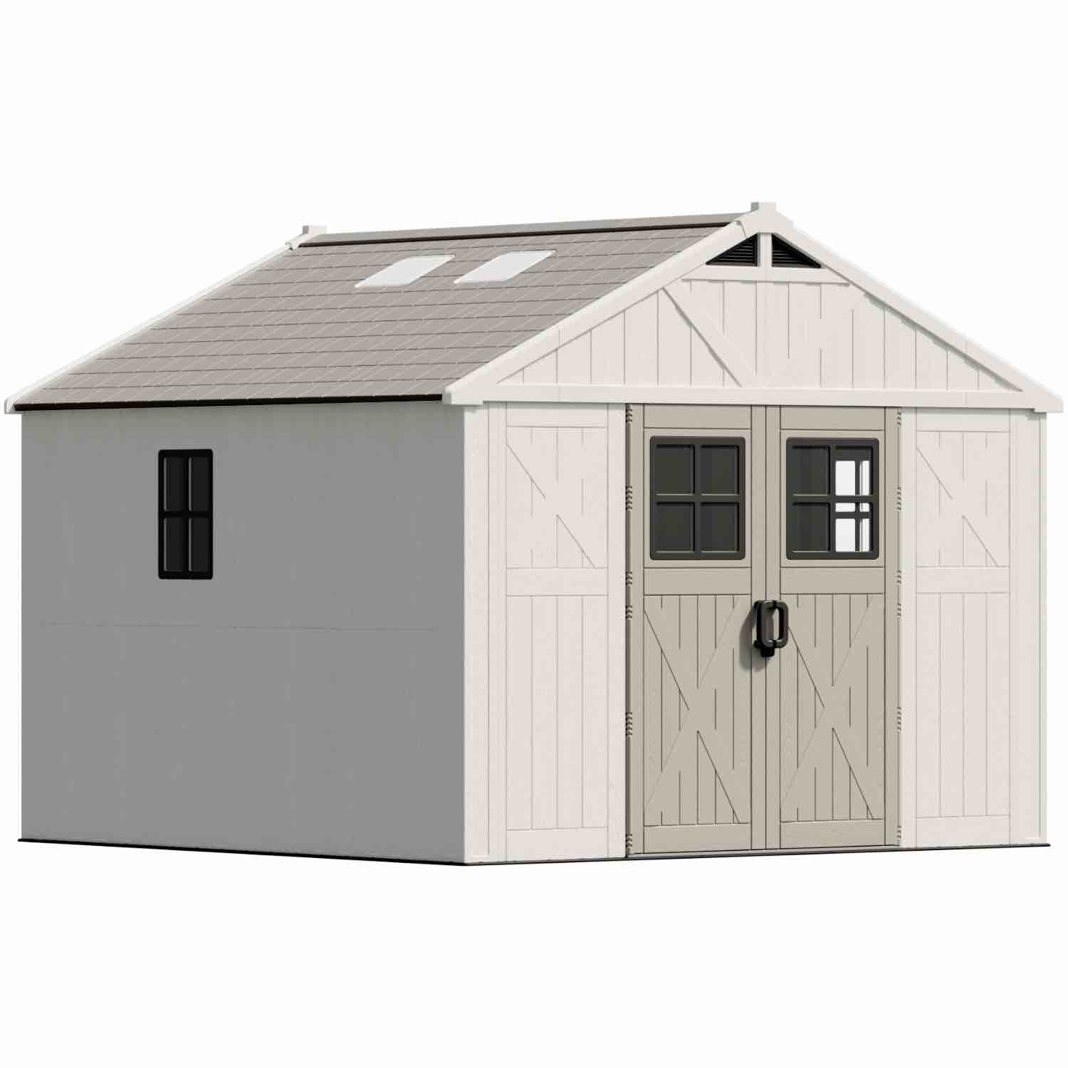 patiowell 10x10 ft plastic storage shed with skylight & windows & lock (incomplete one box only) 