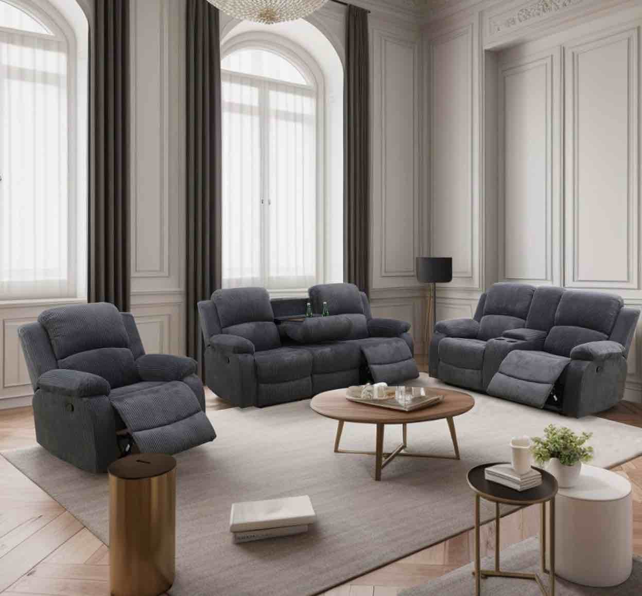 3 Piece Gray Living Room Recliner Sofa Set (BOX 3 OF 3 ONLY) 
