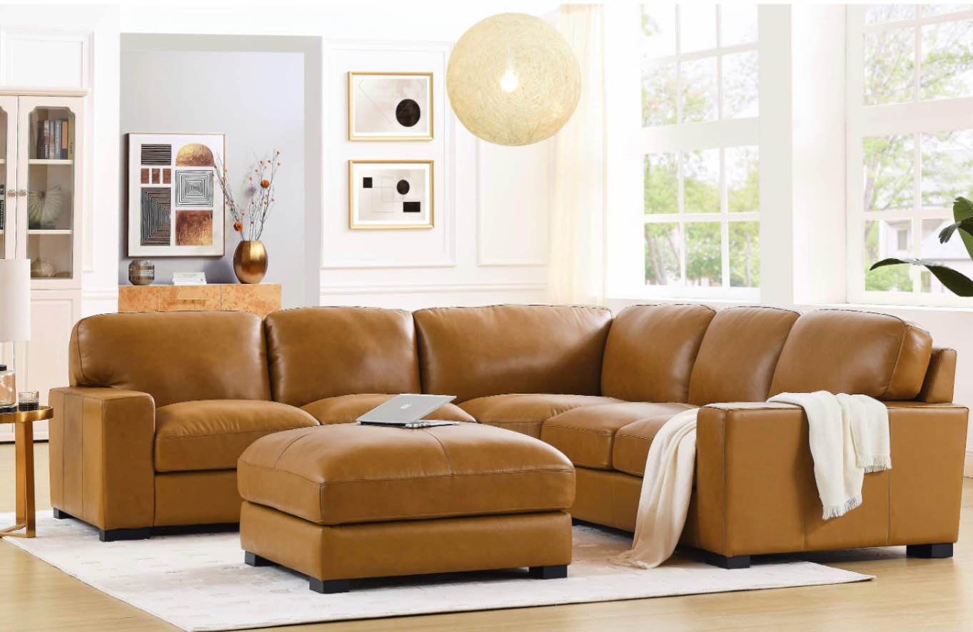 Axis L-Shaped Leather Wedge Sectional Sofa with Chaise Lounge (only 2 seats) incomplete 