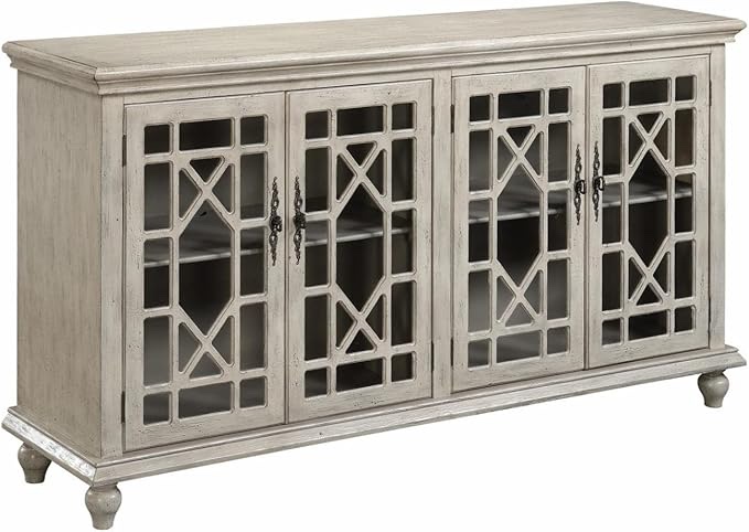 Coast to Coast Imports Millstone Texture Ivory Four Door Credenza (Some pieces of vibrio are damaged)