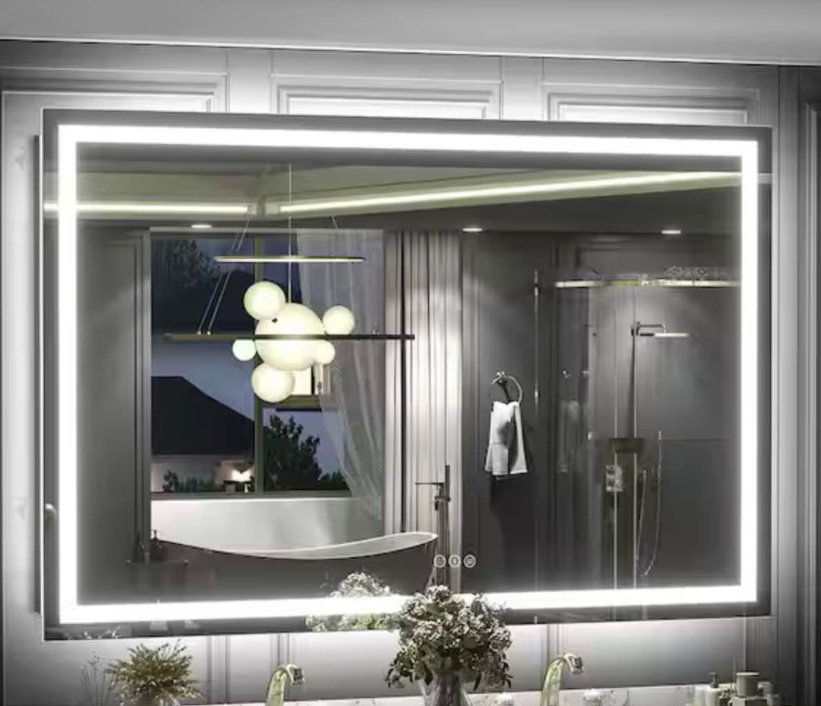 57 in. W x 36 in. H Rectangular Frameless Front and Back LED Lighted Anti-Fog Tempered Glass Wall Bathroom Vanity Mirror