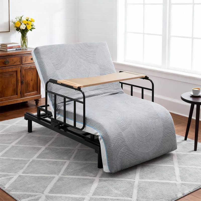 Electric Lift Bed for Home - Adjustable Backrest & Legs with Wired Remote, Built-in Safety Rails & Detachable Meal Tray, Easy-Access Care Bed By Alwyn Home (only framed) 
