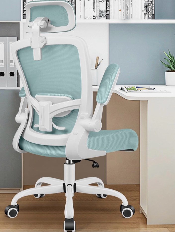 Light Blue Ergonomic Office Chair with Adjustable Lumbar Support & Headrest