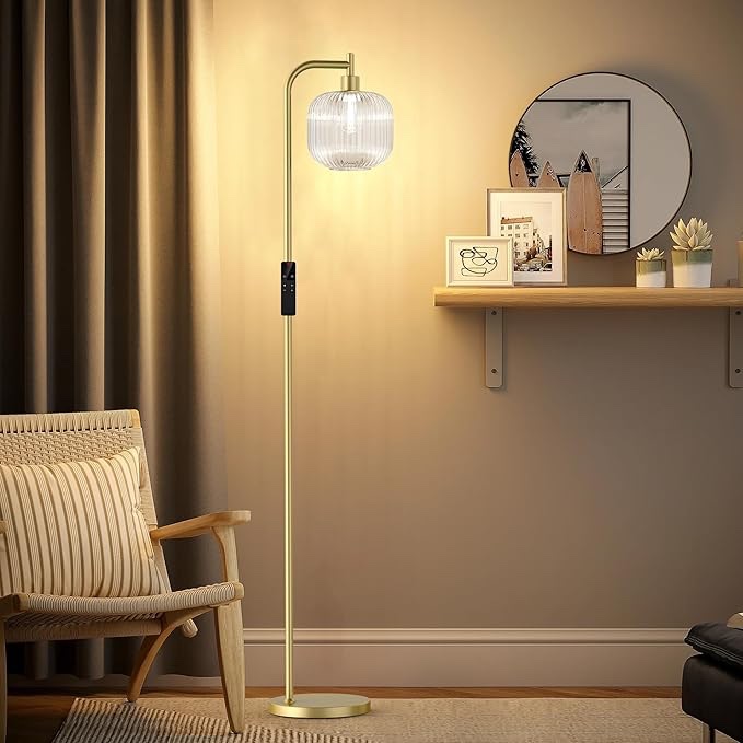 Glass Floor Lamp, Modern Standing Lamp with Magnetic Remote and Foot Switch, 64-inch Art Deco Lamp for Study, Bedroom, Living Room (3000K LED Bulb Included) (missing  glass)