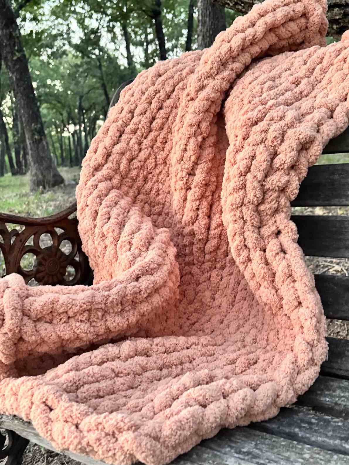 Chunky Knit Peach Baby Blanket, Handmade Crochet, Soft Infant Throw