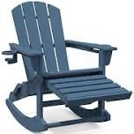 folding adirondack rocking chair with cup holder and footrest, navy