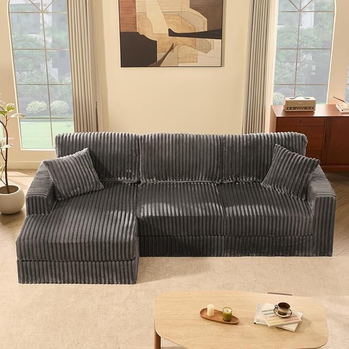 corduroy L-shape modular sectional sofa (incomplete one box of two only)