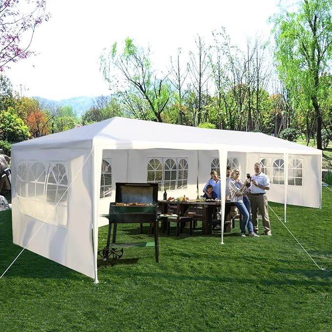 Tangkula 10x30 Ft Canopy Tent, Heavy Duty Party Tent with 5 Removable Sidewalls, Wind Ropes, Ground Stakes, Outdoor White Wedding Tents for Parties, Events, Backyard