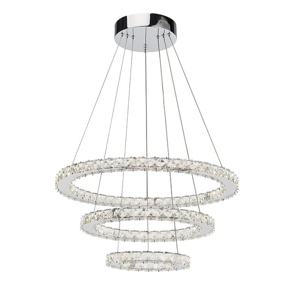 3-Layers Round Ring Chandelier, Iron Stainless Steel Crystal Chrome Color 4000K Natural White 