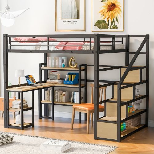 full size metal loft bed with staircase, built-in desk and shelves (box 2 of 2 only)