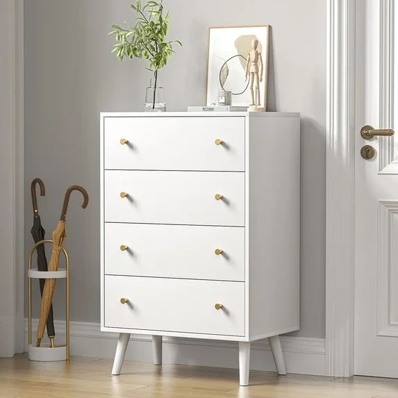 white dresser, modern tall 4 drawer dressers, wood chest of drawers for living room, hallway, entryway, home office